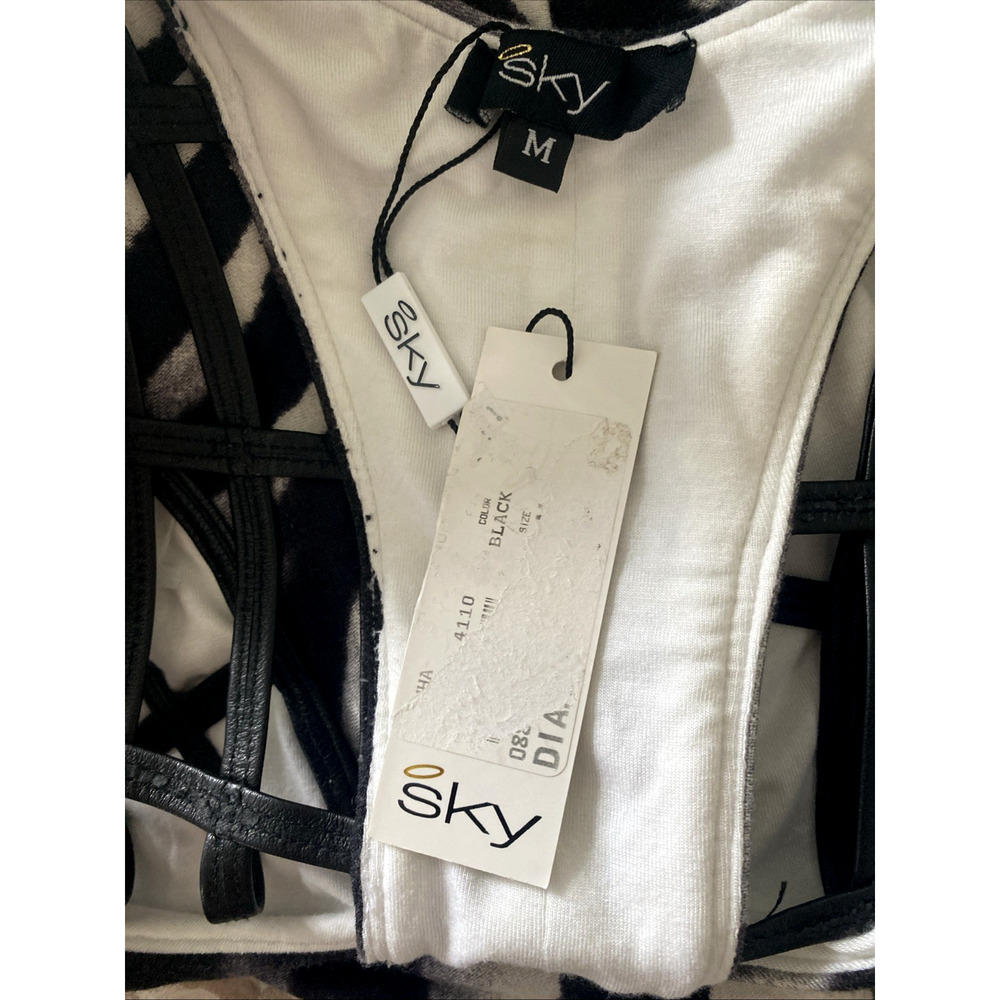 NWT SKY Dress Scoop Sleeveless Maxi Ruched Zebra Animal Print Cut Out Leather M - Picture 12 of 13